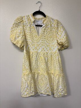 Sugarlips White and Yellow Eyelet Tiered Dress for Kids